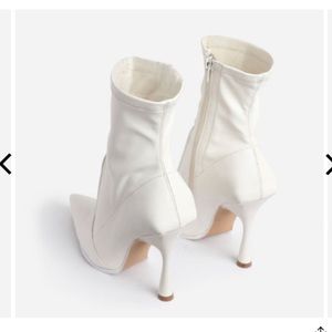 Curved Heel Ankle Sock Boot In White Faux Leather